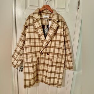 Ena Pelly Beige & Brown Plaid Coat (oversized)